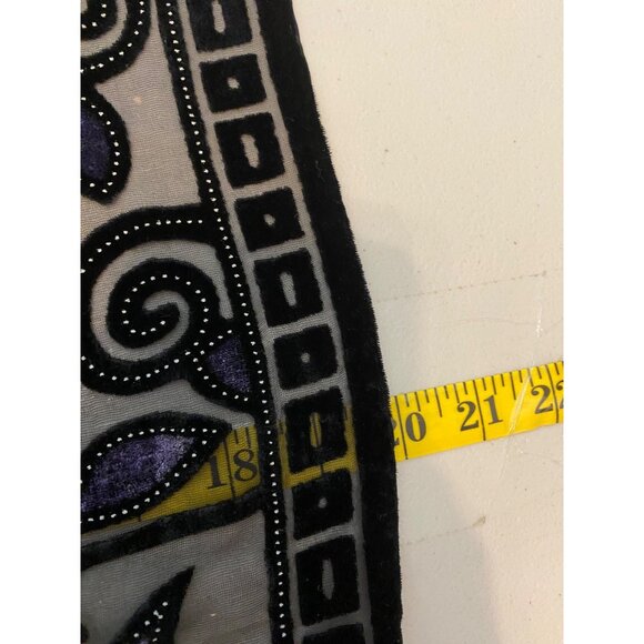 Patchwork Black Fringe Scarf  Geometric & Floral Design Viscose & Silk Blend - Picture 6 of 6